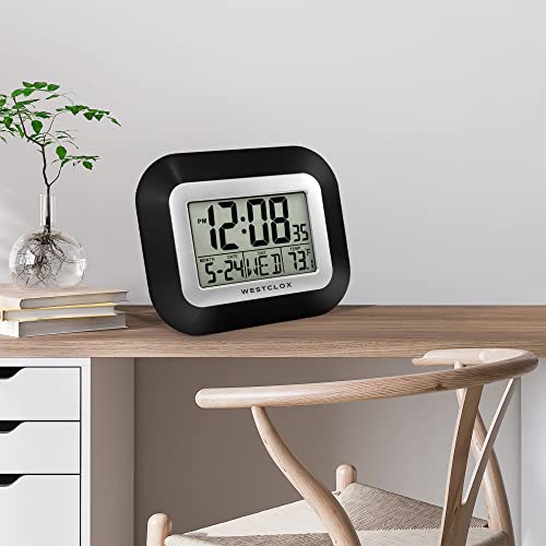 Westclox Large Digital Wall Clock Battery Operated with Temperature Date and Day of Week with Alarm | Modern Digital Desk Clock for Office Kitchen Bedroom or Living Room | Black - Image 5