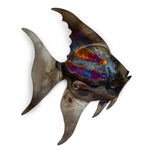 Tumia LAC - Figura decorativa para pendurar na parede (metal reciclado, 28 cm), feita à mão, design de peixe tropical