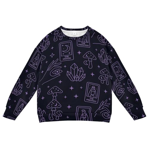 JUNZAN Witchy Symbols Mushrooms Purple Little Girls Hoodie Sweatshirt Crewneck Kids Pullover Hoodie Camping 4T