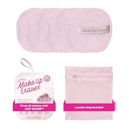 The Original MakeUp Eraser 7-Day Set, Erase All Makeup With Just Water, Including Waterproof Mascara, Eyeliner, Foundation, Lipstick, Sunscreen, and More! Silver Infused, 7ct.