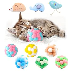 9 Pcs Cat Balls & Catnip Toys Set – Cartoon Fuzzy Balls, Soft & Lightweight – Kittens Chewing, Kicker Toys – Toys for Indoor Cats – Kitten & Cat Accessories – Pack of 9