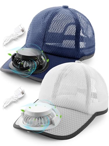 Image of Yaomiao 2 Pcs Solar Baseball Cap with Fan Unisex Sun Protection USB Charging Fan Mesh Hat for Summer Outdoor