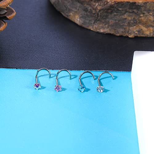 Bodyace Grade 23 Titanium Nose Rings Studs, 20G Cute Nose Stud Rings For Women, Tiny Nose Piercing Jewelry Nose Bone/Screws/L Shaped [A:4Pcs Nose Screw(Star, Heart)] #TOP3