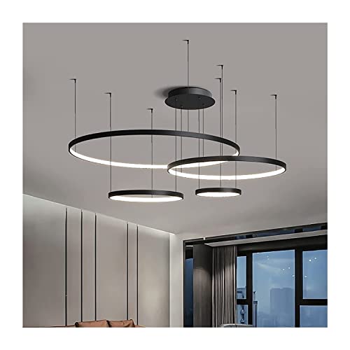 Chandelier LED variable 4 anneaux dorés pour salon chic
