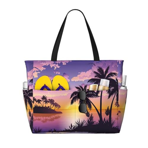Sac fourre-tout grande capacité, cabas de plage et travail à motif palmier