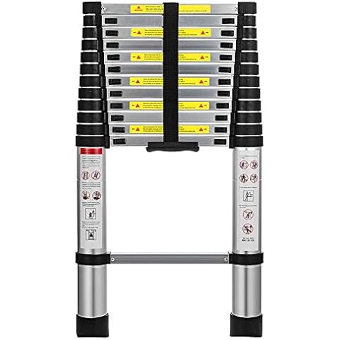 3.8M/12.5FT Extendable Alminium Ladders Telescopic Folding Portable Ladder with Stabiliser Bar and EN131 Certificated,Weight Capacity : 330Lbs(150kg) Cover