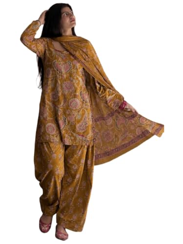 Image of ANNI Designer Farshi Salwar Suit for Women Cotton Printed | Kurta Dupatta Set for Woman | Straight Palazzo Outfit Square Neck Long Sleeve Ethnic Dress Stylish Womens Clothing