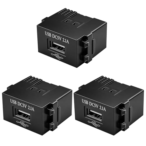 Behogan 3 módulos de alimentación USB: enchufe de 220 V a transformador de 5 V, enchufe de carga USB de 2,1 A, adaptador de conmutación para teléfonos inteligentes y dispositivos US B (negro)