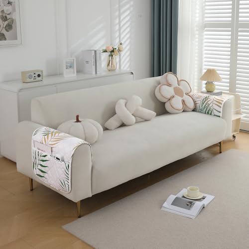 Image of HOKIPO Polyester Printed Waterproof + Anti-Slip + Quick Dry Sofa Armrest Cover with Pockets (2Pcs), Palm Leaves Forest Green (AR-5237-P3-L*2)