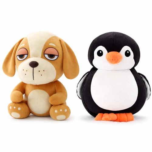Image of Sleepy Dog & Penguin Combo Soft Toys for Kids - Cute Plush Stuffed Animal Set (Pack of 2) | Soft Cuddly Toys for Boys & Girls | Birthday Gift, Home Decor & Kids Play Toy (Color May Vary)