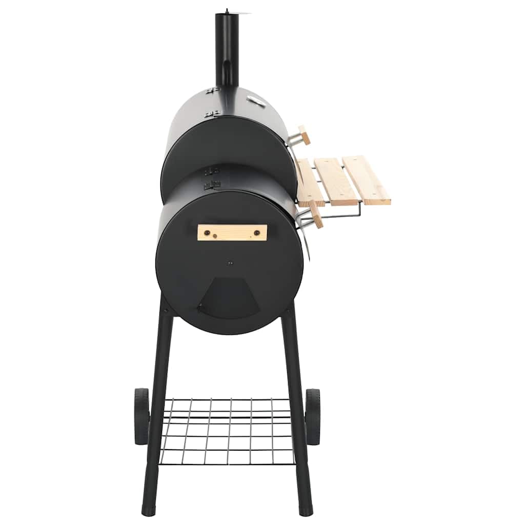 Barbacoa clásica de carbón vegetal de acero con estante de madera, 3 rejillas cromadas, 103 x 60 x 113 cm, termómetro y tapa de chimenea para balcón, jardín, terraza, barbacoa