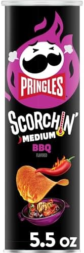 Pringles Scorchin' Potato Crisps Chips, Spicy Snacks, On-the-Go Snacks, BBQ, 5.5oz Can (1 Can)