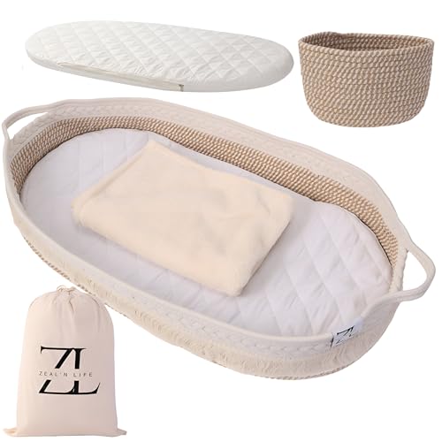 Image of ZEAL'N LIFE Baby Changing Basket with Diapers Basket, Blanket & Changing Pad for Dresser, Potable Changing Pad, Baby Changing Pad, Diaper Changing Basket, Moses Basket For Newborns