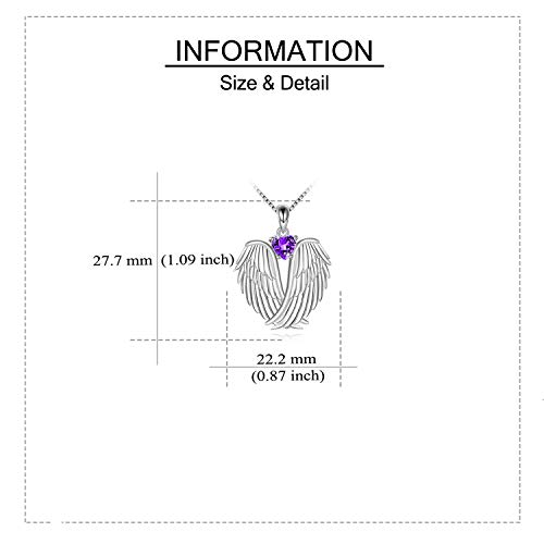 Image of YFN Angel Wings Necklace 925 Sterling Silver Guardian Angel Wings Pendant Necklace Birthstone Necklace for Women Girls Christmas Jewelry Gifts