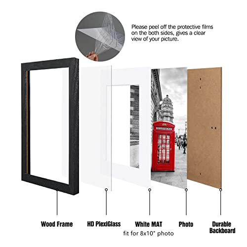 Baijiali 8X10 Picture Frame Black Wood Pattern With Hd Plexiglass,Display Pictures 5X7 With Mat Or 8X10 Without Mat, Horizontal And Vertical Formats For Wall And Table Mounting #TOP3