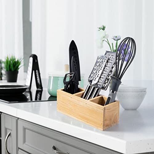 Useekoo Wood Pencil Holder, Wood Desk Organizers And Accessories 3 Compartment, Rustic Remote Control Holder, Wooden Caddy Office Supplies For Home, School And Barbershop - Unfinished #TOP3