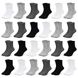 SPTRAMLE Boys Socks, 24 Pairs Kids Socks for Toddler Girls 1-2 Years Boys Crew Multipack Athletic White Black Grey