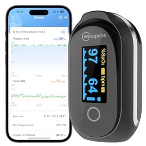 Rechargeable Pulse Oximeter Fingertip – Continuous Blood Oxygen Saturation Monitor, SpO2 and Pulse Rate Tracking, Finger O2 Pulse Oximeter , APP Report Features with Bluetooth, Audio Reminder