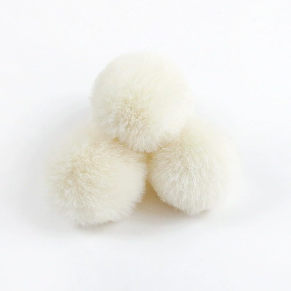 Pack of 20 Fur Pompoms Faux Fur Pompom 4 cm Artificial Fur Pompoms for Knitted Hats and Beanies Bag Pendant Key Ring Pendants Crafts Raccoon Hair Ball Pendant DIY Beige White