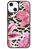 Wihytec Black Leopard&Pink Lily Phone Case for iPhone 15 Black Leopard Lily Case Cover TPU Bumper Hard Back Shockproof Phone Case Girly Protective Phone Cover with Aesthetic Design