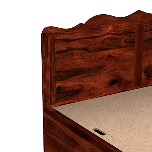 Image of Solid Sheesham Wood Mehraab Queen Size Bed with Box Storage | Palang Cots Wooden Double Beds for Bedroom, Living Room, Hotel and Home (Honey Finish)