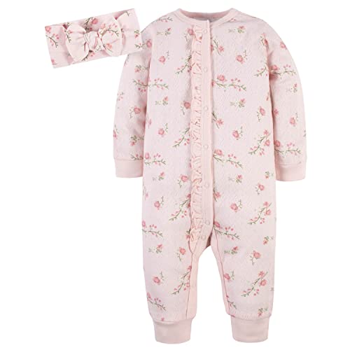 Image of Gerber baby-girls 2-piece Coverall & Headband Set