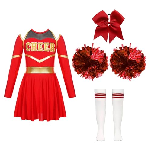 Costume de pom-pom girl rouge pour enfants de 6 à 16 ans