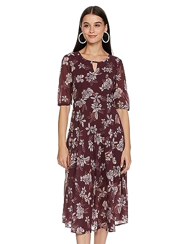 Image of Amazon Brand - Eden & Ivy Women's Georgette Fit & Flare One Piece Midi Length Dress (with Lining)