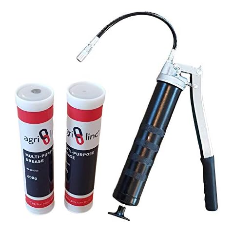 Heavy Duty Grease Gun With 2 Grease Cartridges Bundle Offer, Professional 10,000 PSi Lever Grease Gun with Flexible Hose and Coupler, EP2 Lithium-based Grease, 2 qty 400g/14oz Cartridges, by Agri-Linc Cover