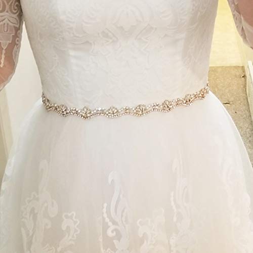 Yanstar Handmade Rhinestone Belt Wedding Bridal Belt Sashes For Bridesmaid Dress (Gold-Ivory) #TOP1