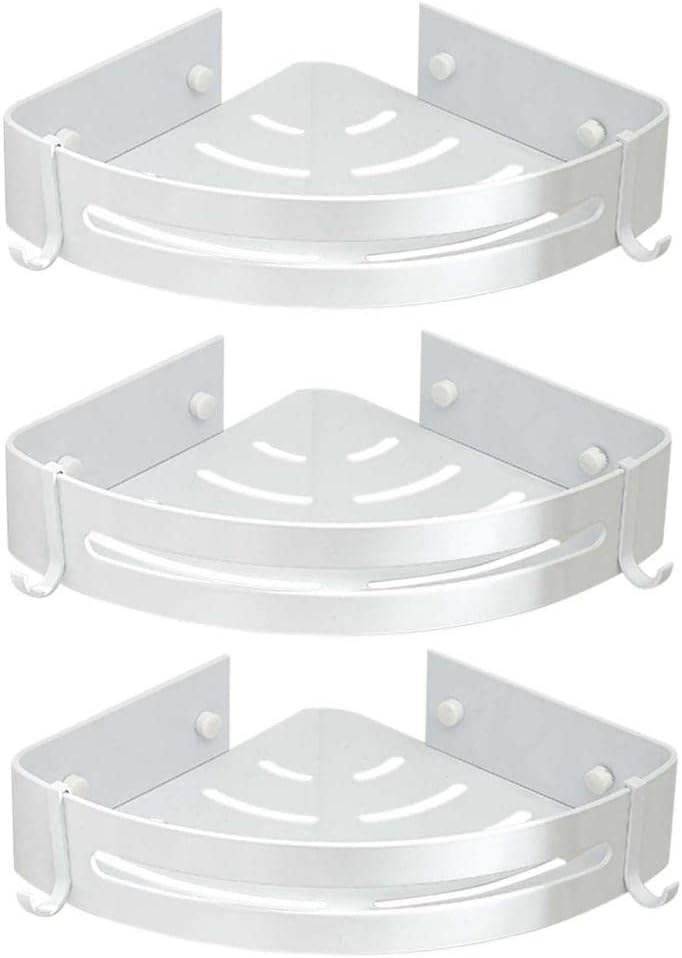 Bathroom Rack Adhesive Bathroom Shelves with Hooks Bathroom Shelf White Wall Mount No Drilling Space Aluminum for Toilets-1 Tier(3 Layers)