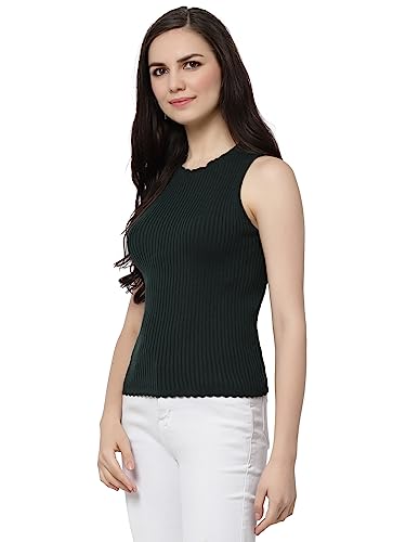 Image of Kalt Womens Knitted, Ribbed Cotton Fitted Sleeveless Round Neck Cami Tank Top