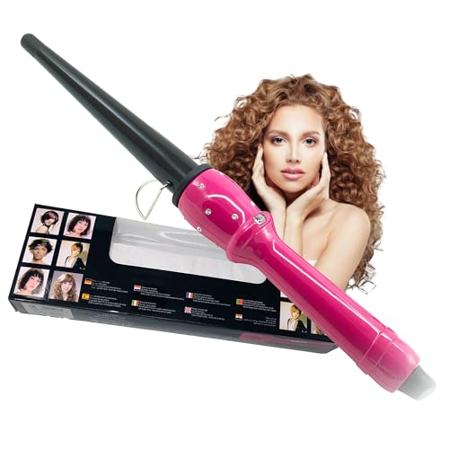 TEMPO DI SALDI Cono per Capelli Professionale, Temperatura Max 210°C e cavo girevole a 360°, Cono Arricciacapelli per Acconciatura effetto Beach Waves Veloce e Duratura