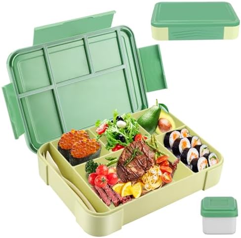 Litimkat Brotdose Kinder mit Fächern,1330 ml auslaufsichere Lunchbox (Grün) | geeignet für Schule,Picknick,Reise-Lunchbox,geeignet für Erwachsene, Mädchen & Jungen, mikrowellen-/sp
