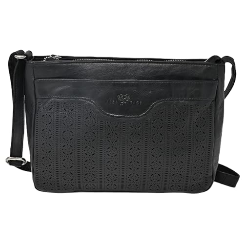 Laura Valle Bolso Bandolera Mujer Mediano Modelo Bella – Bolso Bandolera Mujer De Piel Auténtica Con Estilo Juvenil Y Cremalleras Seguras Ideal Para Bolso Hombro y Uso Diario (Negro)