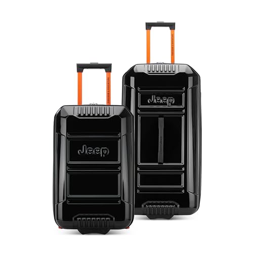 Jeep JH003B Hardside Expandable Luggage with Two Wheels, Black, 2 Piece Set 21/30 Inch