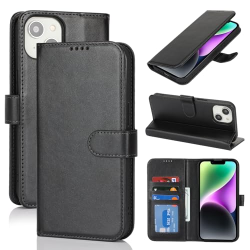 Image of for iPhone 14 Case Wallet with Card Holder,for iPhone 13 Wallet Case for Women Men,PU Leather Shockproof Magnetic Buckle Stand Flip Phone Case-Black