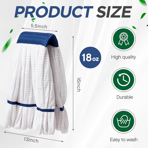 Image of Hushee 6 Pack Large Microfiber Tube Mop Heads 18 oz Heavy Duty Commercial Industrial Wet Mop Head Refill Reusable Machine Washable Looped End Mopheads for Hardwood, Tile, Laminate Floors (White)