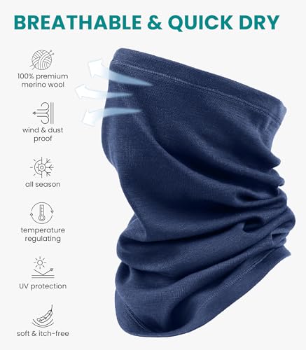 Image of Merino Wool Sun & Wind-proof Neck Gaiter 17.5um - Breathable Multi-Use Face Covering - Neck Warmer & Ski Mask for Women, Men