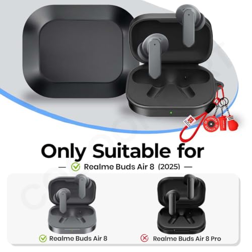 Image of Soft Silicone Case Cover for Realme Buds Air 8 with Gym Boxing Keychain (Red)
