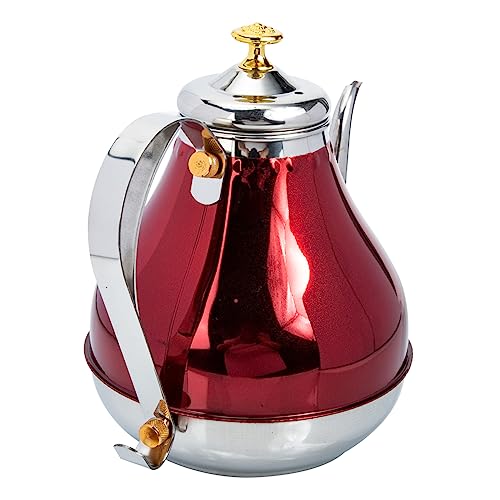 MUCKLILY Elegant Red Teapot Large Capacity Stainless Steel with Easy-grasp Handle