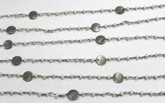 Chaîne Link Chain perles d'eau douce 3-4mm fil plaqué oxydé création bijoux DIY
