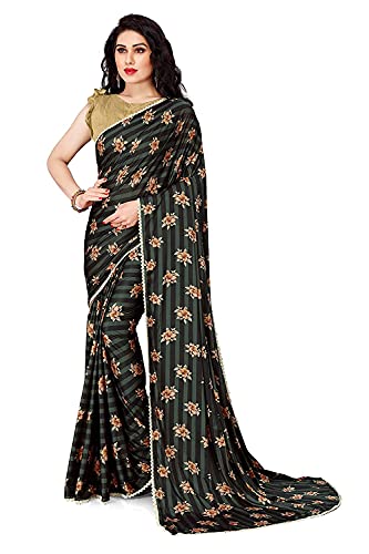 Sari en lycra tissé facile à draper Aashita Creations taille unique vert et noir