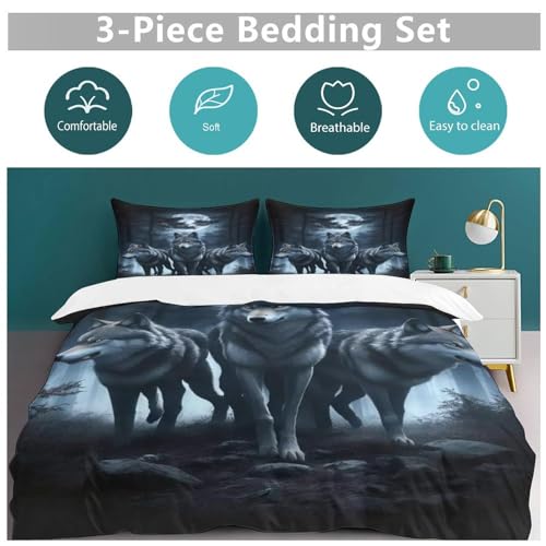 Parure de lit loup en microfibre de qualité supérieure pour lit king size 3 pièces