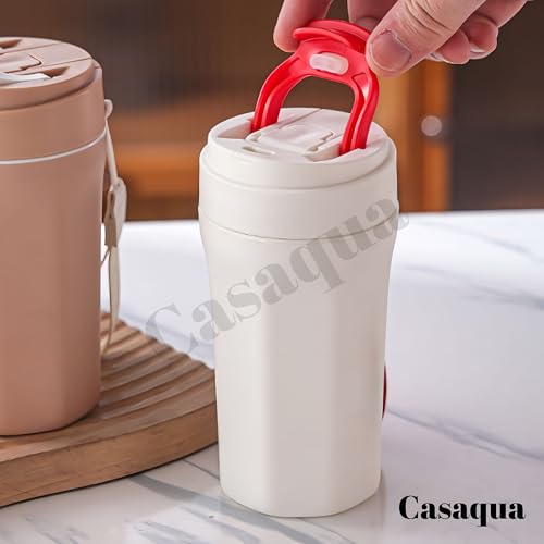 Image of Reusable Coffee Travel Mug with Leakproof Flip Lid - 400ml, Set of 1, Portable Coffee Cup with Wrist Strap, Coffee Tumbler for Hot & Cold Drinks, Office, Travel, Car, Home (Random Colour)