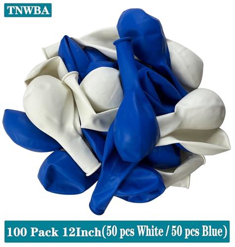 Image of TNWBA Latex Balloons 100 pcs 12 inch, White and Blue latex Balloons, birthday party decoration