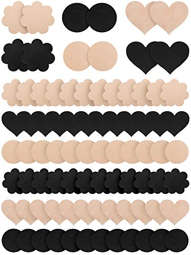SATINIOR 30 Pairs Nipple Cover Pasties Disposable Nipple Covers No Show Satin Breast Stickers Self Adhesive Breast Pasties for Women Rave Party Black and Beige