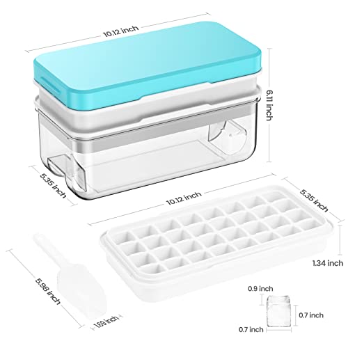 Ice Cube Tray With Lid And Bin, Phinox 64 Pcs Ice Trays For Freezer, Ice Cube Trays For Freezer With 2 Trays, Container, Lid & Ice Scoop, Bpa Free - 2