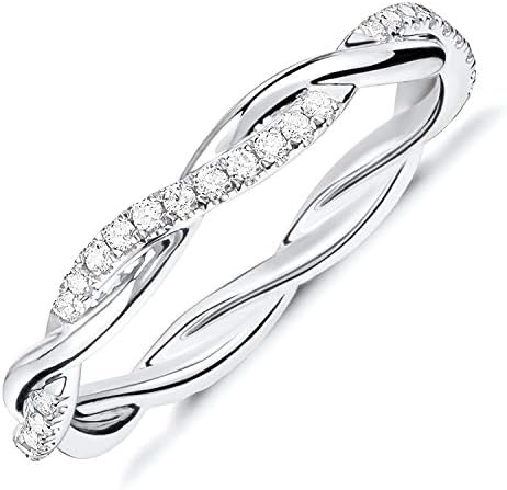 PAVOI 14K Gold Plated Cubic Zirconia Twisted Rope Eternity Band White Gold for Women Size 5