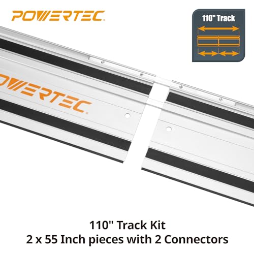 Image of POWERTEC 72210 110 inch Track Saw Guide Rail Joining Set for Milwaukee Track Saws Includes 2x55 Guide Rails with Connectors, and Guide Rail Adapter for Fixed Base DeWalt, Makita & Milwaukee Trim Routers